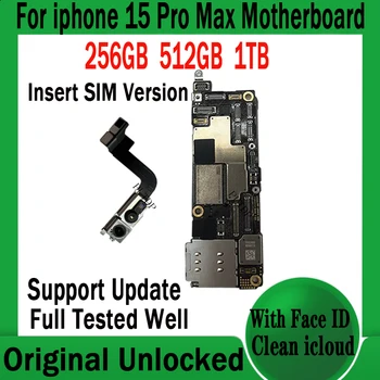 Оригинальная материнская плата для iPhone 15 Pro Max Материнская плата Face ID Разблокированная логическая плата Чистая поддержка iCloud Обновление Вставка версии SIM-карты
