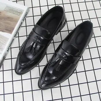 Роскошные классические мужские остроконечные туфли мужские кожаные черные свадебные туфли оксфордские формальные туфли модный дизайнер слип на обуви B19