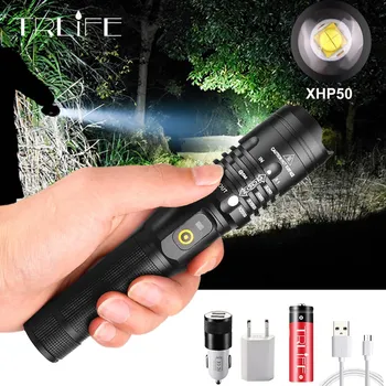  Супер яркий светодиодный фонарик Xhp50.2 8000LM Мощный светодиодный фонарик Linterna USB Zoom XHP50 18650 Аккумуляторная батарея для охоты