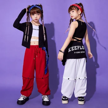 Детская бальная джазовая танцевальная одежда укороченные майки хип-хоп брюки-карго для девочек-подростков уличная одежда танцевальный костюм шоу одежда