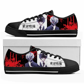 Японское аниме Манга Ken Kaneki Tokyo Ghoul Низкие кроссовки Мужские женские кроссовки из холста для подростков Повседневная пара Обувь на заказ