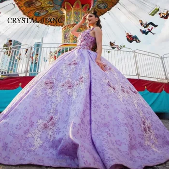 Элегантные атласные платья Quinceanera с длинным квадратным воротником Бальное платье с цветочными аппликациями Vestidos de 15 Quinceañera
