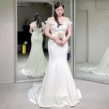 POMUSE Сексуальное свадебное платье с вырезом лодочкой плиссе с открытыми плечами до пола свадебное платье невесты на заказ Vestido De Novia для женщин