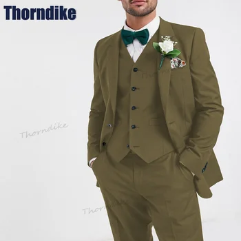 Thorndike Высококачественный мужской костюм Смокинги Женихи 3 шт. Блейзер Комплекты Свадебная вечеринка Костюмы Куртка Жилет Брюки Костюм Homme