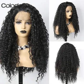 COLODO Синтетический кружевной передний парик для черной женщины Cornrow Прозрачный кружевной афро кудрявый парик Drag Queen Косплей Термостойкий