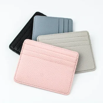 Кожаная сумка для карт из полиуретана, набор кредитных карт для бизнеса, набор банковских карт, черный узор личи, многоцветный, простой и удобный для переноски