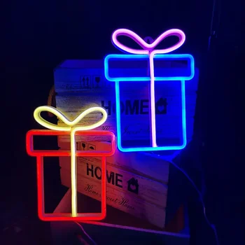Подарочная коробка Светодиодный неоновый настенный светильник для спальни Детская комната Гостиная Бар Вечеринка Свадебное украшение Рождественский подарок Неоновый ночник