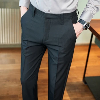 Деловой повседневный костюм в британском стиле брюки для мужчин Одежда 2023 Официальная одежда Slim Fit Full Length Драпировка Мужские офисные брюки L38