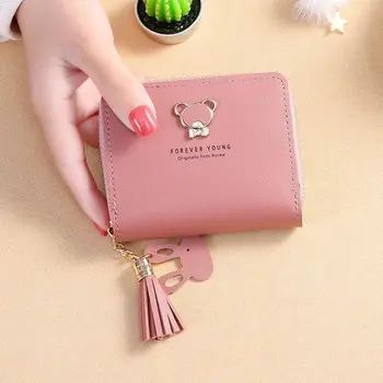 японская и корейская версия маленькая сумочка с кисточкой Женский короткий симпатичный медведь на молнии студенческий кошелек для монет мини-сумка для карт