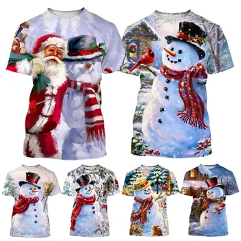 Детская топ Новая Мода Рождественский Снеговик Футболка с 3D-печатью Футболка для мальчиков и девочек с коротким рукавом Рождественский снеговик