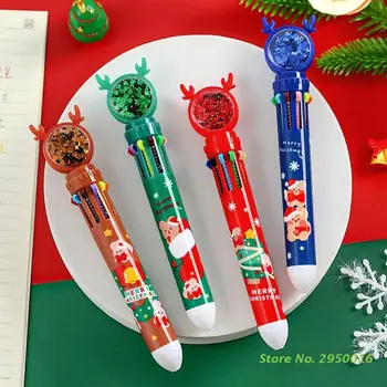 Многоцветные шариковые ручки Выдвижные роликовые ручки 10-в-1 Красочные ручки-челноки Рождественские ручки в форме лося для домашнего офиса