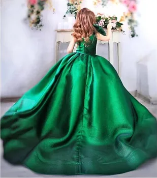 Изумрудно-зеленое пятно Платье на день рождения для девочек Детская вечеринка Выпускное платье Маленькая принцесса Платье на день рождения со шлейфом