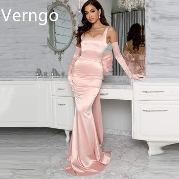 Verngo Blush Розовое атласное вечернее платье для женщин Платье для вечеринок на тонких бретелях с бантом Sweety Mermaid Выпускные платья с застежкой-молнией