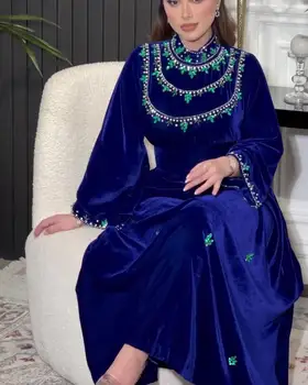 Саудовская Аравия Женщины Королевский синий Роскошные выпускные платья Линия Вечернее платье Длинные рукава Молния Вечерние платья Robes de soirée
