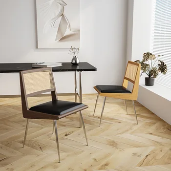 Дизайнерский обеденный стул из ротанга, плетеная спинка, столовая, столовый стол из массива дерева, офисный стул для отдыха, мягкий ротанг