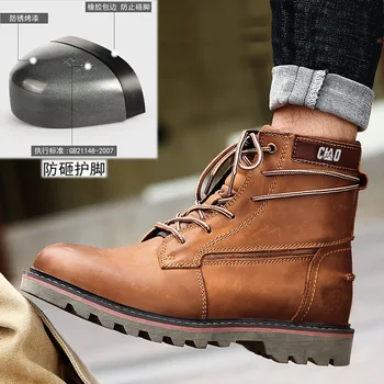  Высококачественные защитные ботинки Мужчины Стальной носок Работа Строительство Защита от проколов Мужская обувь Натуральная кожа Ботильоны