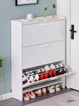 Экономичный и минималистичный современный шкаф для хранения у порога дома, узкая и большая емкость откидного ведра, маленькая полка для обуви