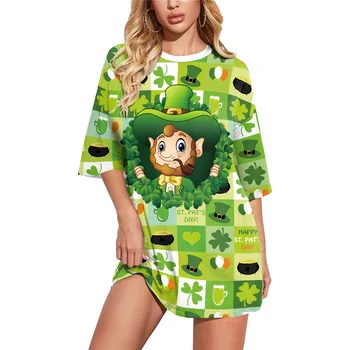 Lucky Clover Зеленая футболка Свободная футболка ко Дню Святого Патрика Ирландия Лето Harajuku Lover Топы Хипстер One Piece Funny Streetwear