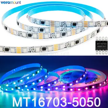 5 м 12 В 24 В постоянного тока MT16703 IC RGB Dream Color Pixel Светодиодная лента 30 60 светодиодов / м 4-контактный двухсигнальный адресуемый программируемый 5050 SMD 10 мм печатная плата