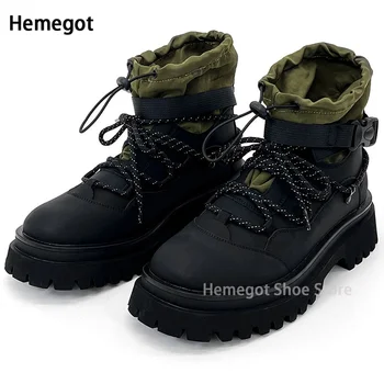 Черные ботинки на шнуровке с высоким верхом платформы для мужчин Пары Кемпинг Походные ботинки Мужские холщовые рабочие ботинки Британские байкерские ботильоны