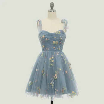 Новое цветочное серо-синее платье ниша легкая роскошная вечерняя Платье лес сладкое Мини платье пляж путешествия фото платье Вечернее платье