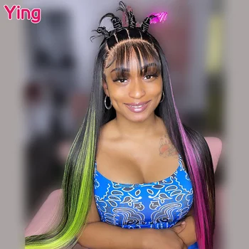 Ying Розово-зеленый блик 200% кость прямая 13x6 прозрачный кружевной передний парик ying 13x4 кружевной передний парик, предварительно выщипанный с детскими волосами