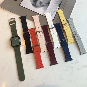 2022 волнообразный дизайн мягкий резиновый ремешок для Apple Watch Series 7 6 5 4 3 2 SE Спортивный ремешок для часов 41 мм 45 38 40 42 44 мм