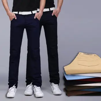 Длинные брюки Однотонные деловые брюки Брюки Деловые карманы Прямые мужские хлопковые брюки на пуговицах