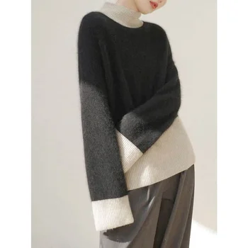 пуловер оверсайз свитер женский трикотаж стоячий воротник корейский модный трикотаж с длинными рукавами топы однотонная зимняя одежда женщины