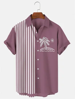 2024 Высокое качество Мужская рубашка Пальмы Принт Повседневные футболки с коротким рукавом Летние негабаритные кардиганы Футболки с лацканом для мужчин