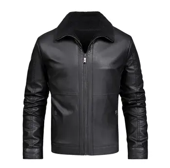 Мужская кожаная куртка для мотоциклов, деловое поло, короткая кожаная куртка, молодежное пальто среднего возраста с плюшем, осень и зима