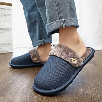Зимняя новая домашняя хлопковая обувь для мужчин 2023 Мода Новые плюшевые бархатные плоские тапочки с закрытым носком для мужчин Крытая повседневная обувь на платформе