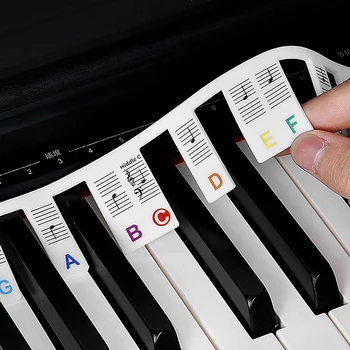 88 клавиш Многоразовые силиконовые клавиши для фортепиано Наклейки для заметок Идеально подходит для детей и начинающих Обучение игре на фортепиано Ноты Наклейки