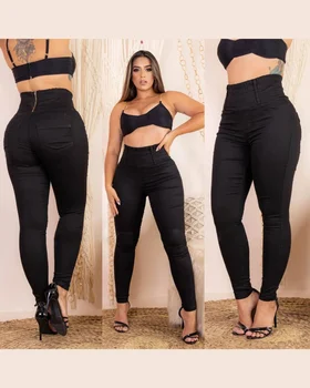 Черные узкие сексуальные джинсы Slim Fit Stretch для женщин Модный лифтинг ягодиц с высокой талией и ширинкой на молнии