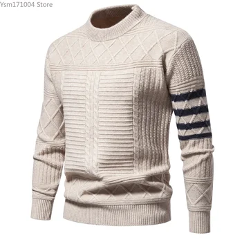 Теплый мужской пуловер с длинным рукавом и круглым вырезом Твердый жареный тесто Twists Классический свитер с бархатом Толстый повседневный британский пуловер 3XL