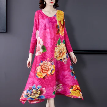  Свободный высококачественный красный цветочный вельвет миди платье весна осень повседневный принт макси vestidos женщины элегантные облегающие платья для вечеринок