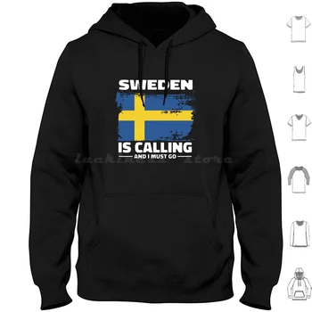 Швеция зовет, и я должен пойти Винтаж Толстовка с капюшоном хлопок с длинным рукавом Sverige Svensk Флаг Швеции Шведский флаг Шведский