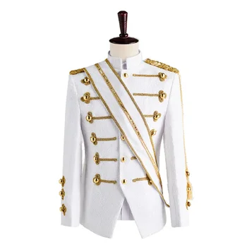 Мужчины Пайетки Униформа MJ Dance Wear Glitter Черный Белый Винтаж Сценическая куртка с кисточкой