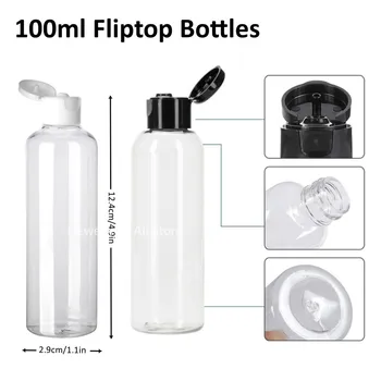  Дорожные бутылки Пустые пластиковые бутылки 100 мл с откидной крышкой Бутылки с прозрачным уплотнением для контейнеров для макияжа жидкого лосьона с завинчивающейся крышкой