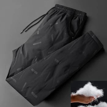Мужские зимние брюки Теплые флисовые толстые пуховые спортивные штаны Повседневные беговые ветрозащитные водонепроницаемые брюки