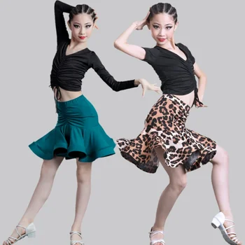 Детское платье для латиноамериканских танцев Новый латиноамериканский танец юбка для девочек с разделенным танцевальным платьем для соревнований платье из двух частей