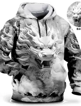 Мужской топ с капюшоном Модные 3D Свитшоты с животным принтом Забавный тигр Узор Оверсайз Толстовка с капюшоном Хип-хоп Тренд Harajuku Осенний пуловер