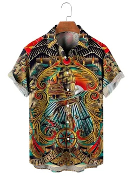  Забавные гавайские рубашки из газетной бумаги Летние пляжные рубашки с 3D-печатью Повседневная винтажная одежда Женская блузка с лацканами Простая рубашка