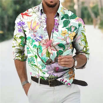 2023 Осенние гавайские рубашки с цветочным принтом для мужчин 3d пляжный отдых с длинным рукавом оверсайз 3xl топы футболки рубашка мужчина тропическая роскошь Camisa
