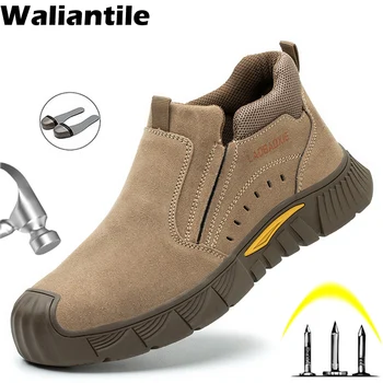 Waliantile Мужская защитная обувь для утепленных строительных рабочих ботинок Противоударный стальной носок Нескользящие неразрушимые рабочие ботинки