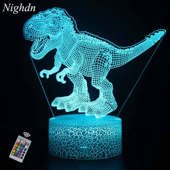 Nighdn 3D Динозавр Лампа Светодиодный Ночник 16 Цветов С Дистанционным Управлением USB Ночник Ребенок День Рождения Рождественский Подарок Для Детей Мальчиков
