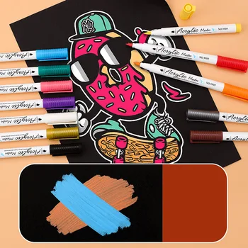 12 Цветные маркерные ручки Кисть для рисования камня и дерева Нетоксичная быстросохнущая акриловая краска для любой поверхности Рисовать картины
