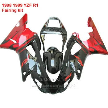 Горячая распродажа Комплект обтекателя для YAMAHA YZF R1 1998 1999 модель 98 99 ( красное / черное пламя ) yzfr1 Обтекатели бесплатно на заказ CN64