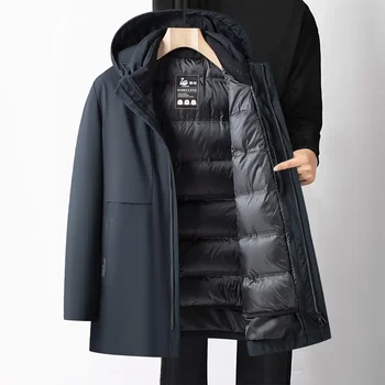 Мужское зимнее новое съемное пальто из гусиного пуха с внутренним баком Мужское деловое пальто среднего возраста с теплым папиным пальто