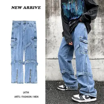  американские ретро джинсы на молнии для мужчин летом стиранные и потрепанные ins национальная мода хай-стрит брюки дизайн ниша ins hot